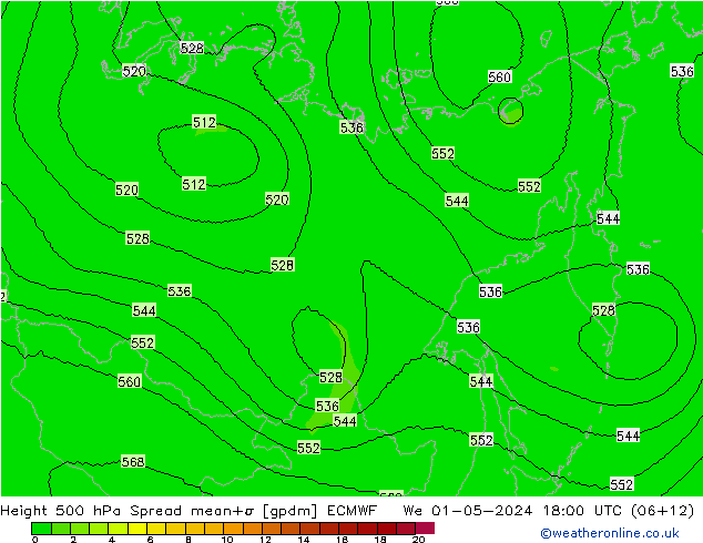 Height 500 hPa Spread ECMWF We 01.05.2024 18 UTC