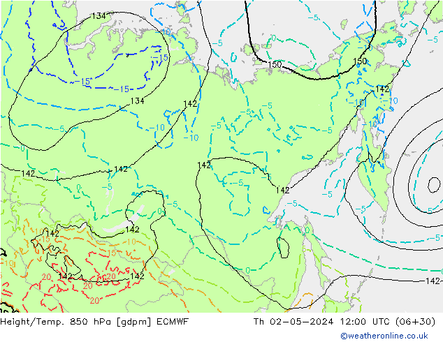 Height/Temp. 850 hPa ECMWF gio 02.05.2024 12 UTC