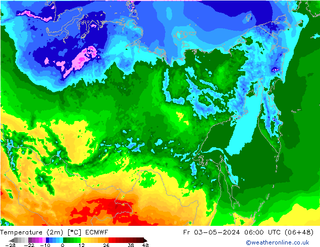 Temperatuurkaart (2m) ECMWF vr 03.05.2024 06 UTC