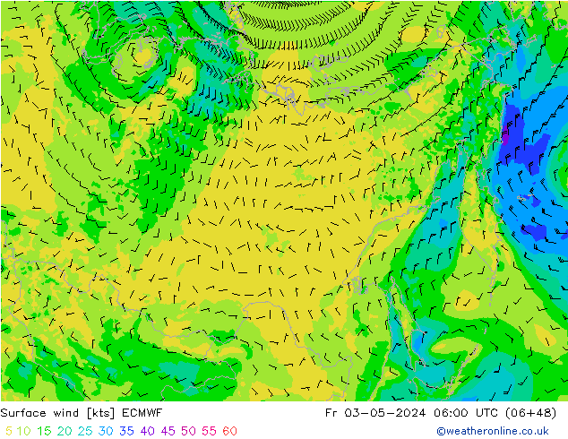 wiatr 10 m ECMWF pt. 03.05.2024 06 UTC