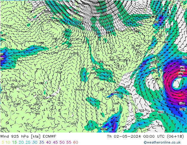 Wind 925 hPa ECMWF Do 02.05.2024 00 UTC