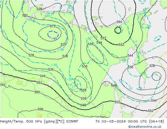 Height/Temp. 500 hPa ECMWF gio 02.05.2024 00 UTC