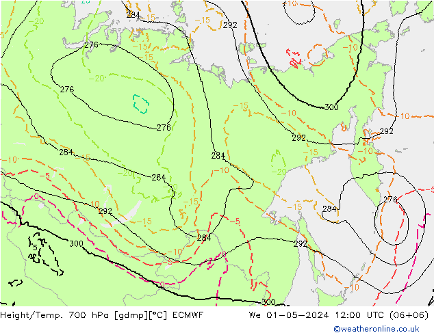Height/Temp. 700 hPa ECMWF St 01.05.2024 12 UTC