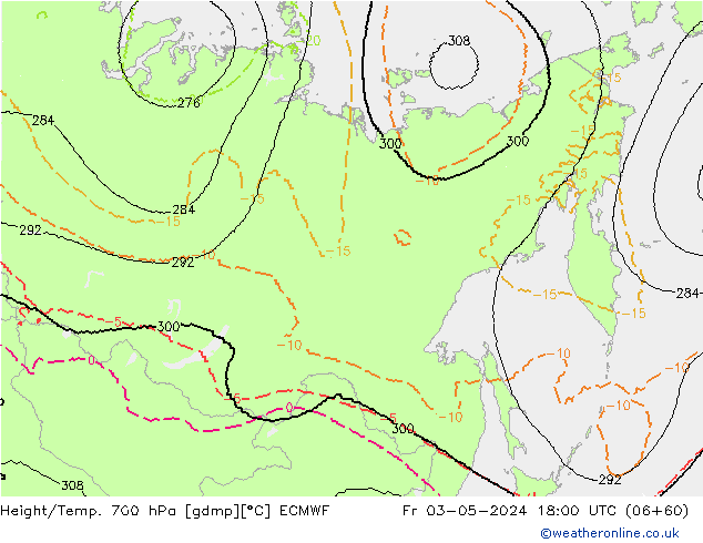 Height/Temp. 700 гПа ECMWF пт 03.05.2024 18 UTC