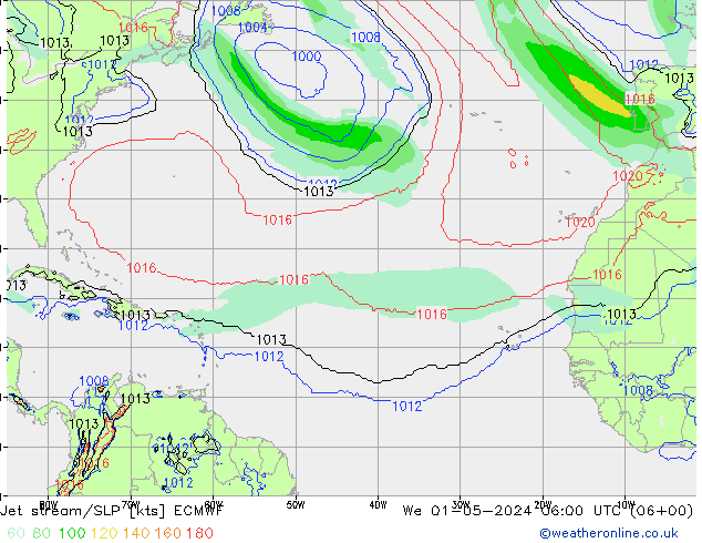 Corrente a getto ECMWF mer 01.05.2024 06 UTC