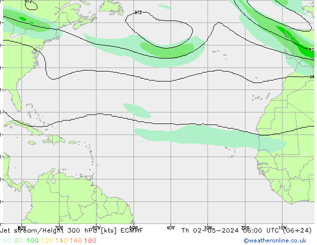 Corrente a getto ECMWF gio 02.05.2024 06 UTC