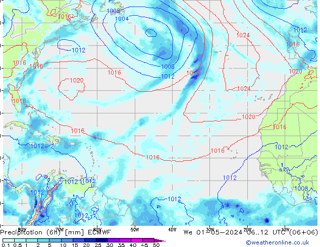 Precipitação (6h) ECMWF Qua 01.05.2024 12 UTC