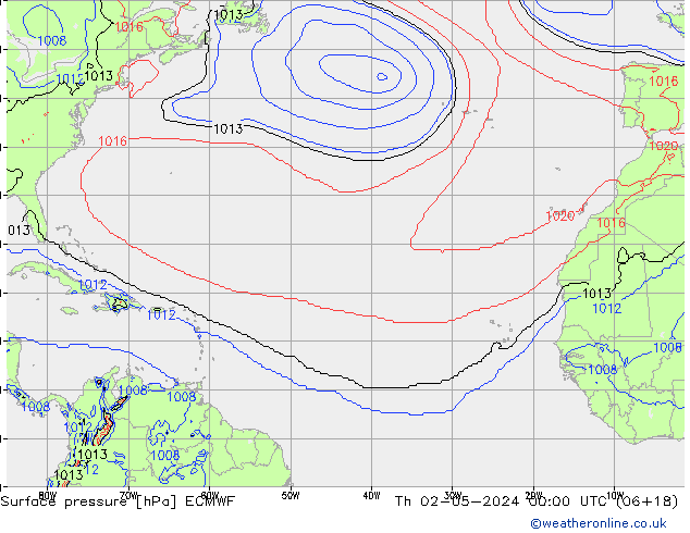 pressão do solo ECMWF Qui 02.05.2024 00 UTC