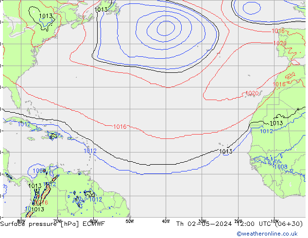 Presión superficial ECMWF jue 02.05.2024 12 UTC