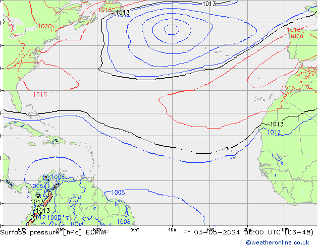 Presión superficial ECMWF vie 03.05.2024 06 UTC