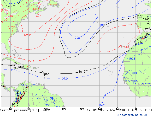 pressão do solo ECMWF Dom 05.05.2024 18 UTC