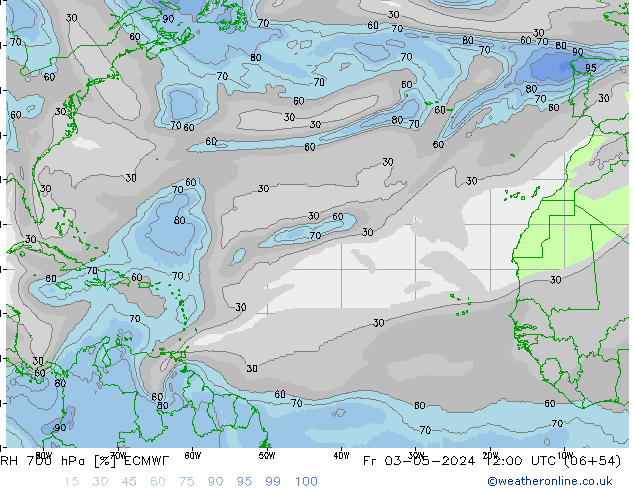 Humidité rel. 700 hPa ECMWF ven 03.05.2024 12 UTC