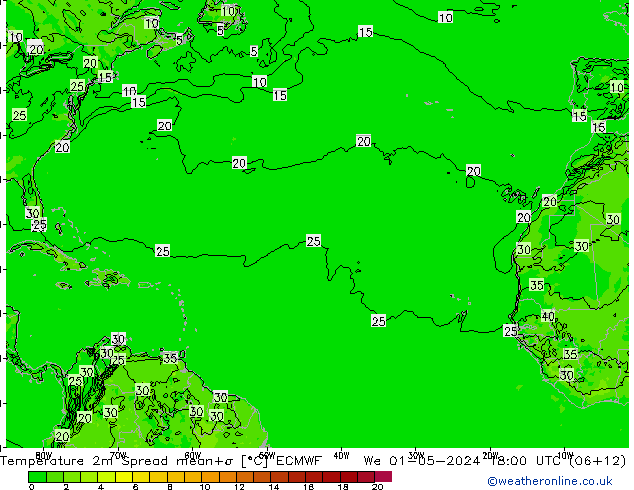 Temperature 2m Spread ECMWF We 01.05.2024 18 UTC