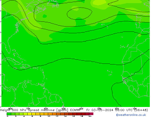 Geop. 500 hPa Spread ECMWF vie 03.05.2024 06 UTC