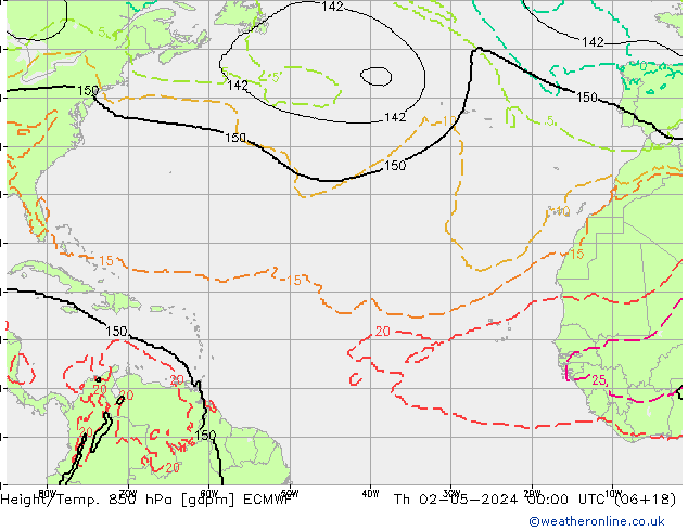 Yükseklik/Sıc. 850 hPa ECMWF Per 02.05.2024 00 UTC