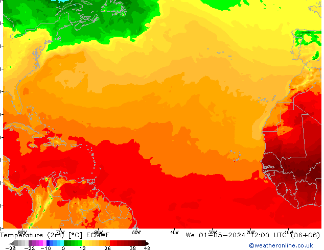 Temperatura (2m) ECMWF Qua 01.05.2024 12 UTC