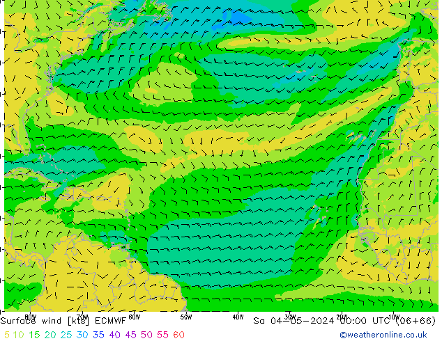 wiatr 10 m ECMWF so. 04.05.2024 00 UTC