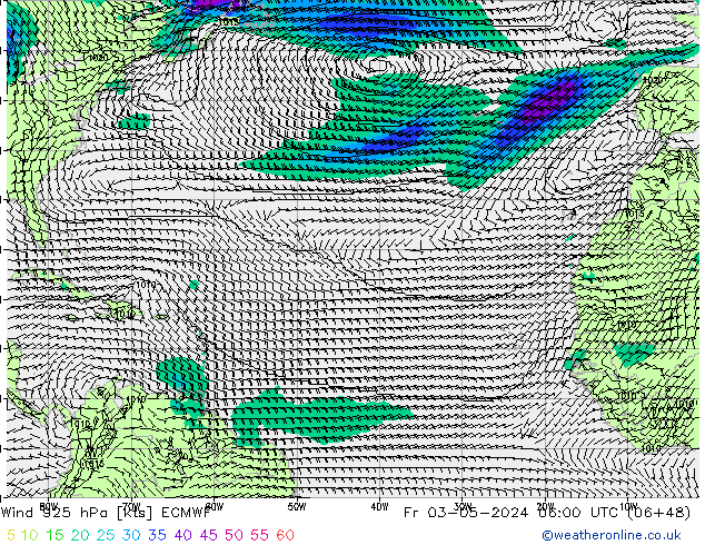 Viento 925 hPa ECMWF vie 03.05.2024 06 UTC