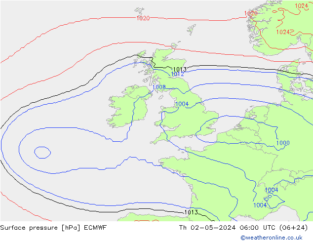 Luchtdruk (Grond) ECMWF do 02.05.2024 06 UTC