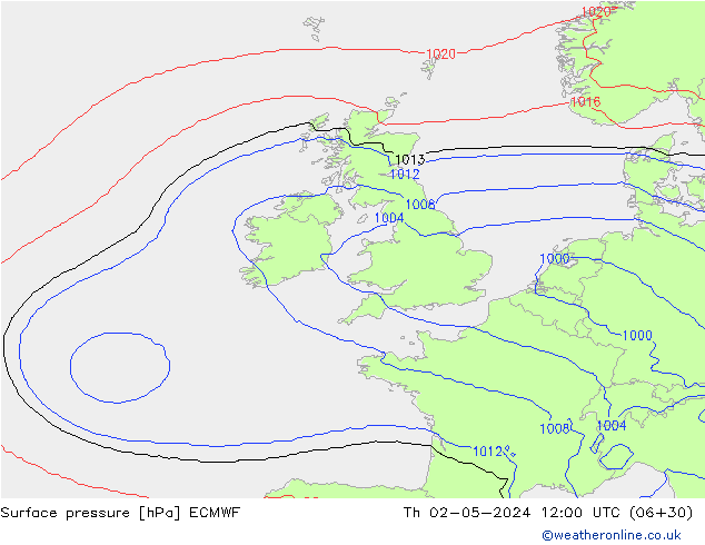 pressão do solo ECMWF Qui 02.05.2024 12 UTC