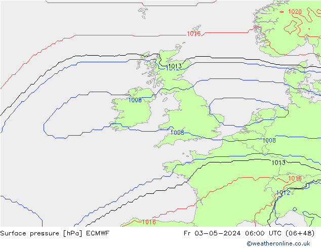 Atmosférický tlak ECMWF Pá 03.05.2024 06 UTC