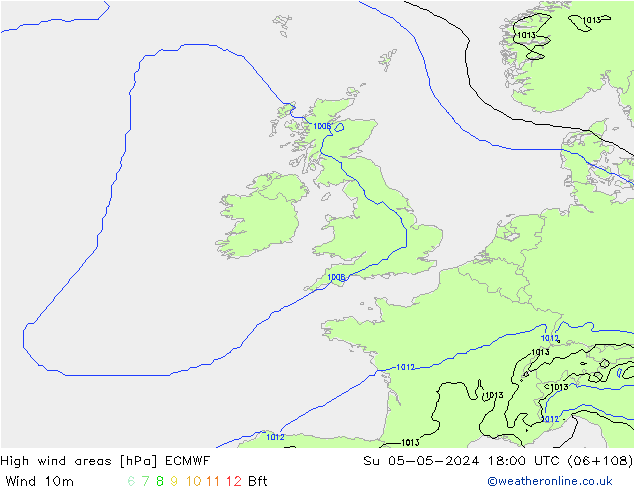 High wind areas ECMWF Su 05.05.2024 18 UTC