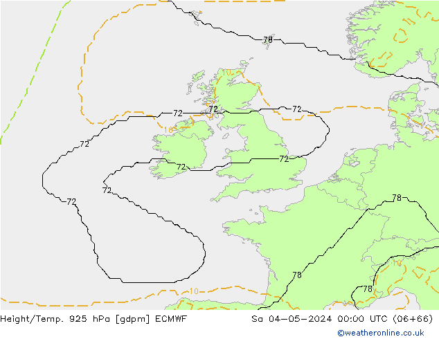 Height/Temp. 925 hPa ECMWF Sa 04.05.2024 00 UTC