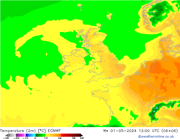 Temperature (2m) ECMWF We 01.05.2024 12 UTC