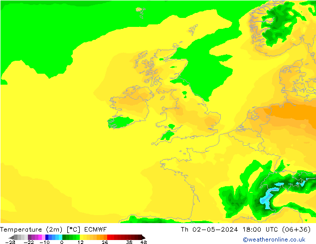 Temperature (2m) ECMWF Th 02.05.2024 18 UTC