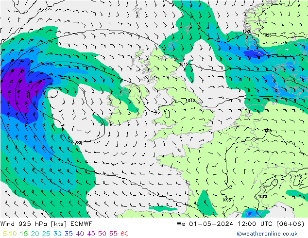 Wind 925 hPa ECMWF We 01.05.2024 12 UTC