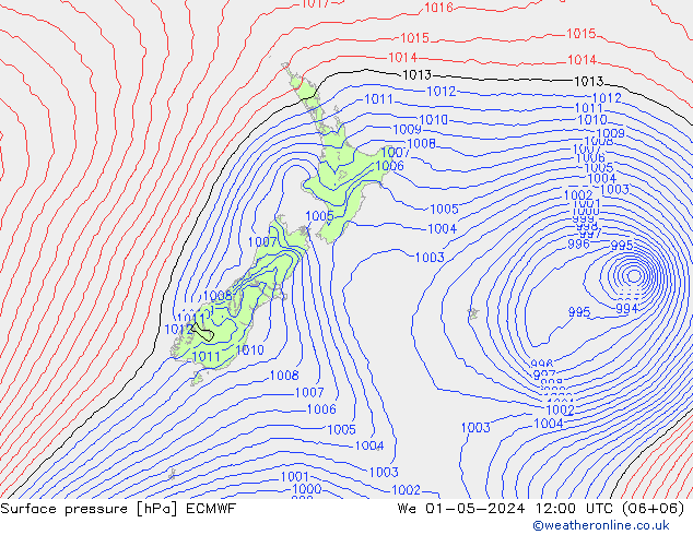 pressão do solo ECMWF Qua 01.05.2024 12 UTC