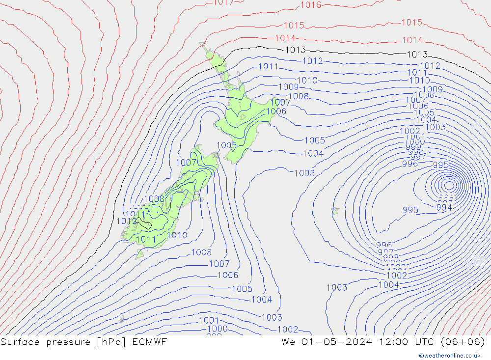 Surface pressure ECMWF We 01.05.2024 12 UTC