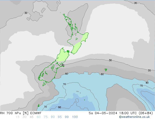 RH 700 hPa ECMWF sab 04.05.2024 18 UTC