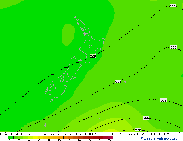 Hoogte 500 hPa Spread ECMWF za 04.05.2024 06 UTC