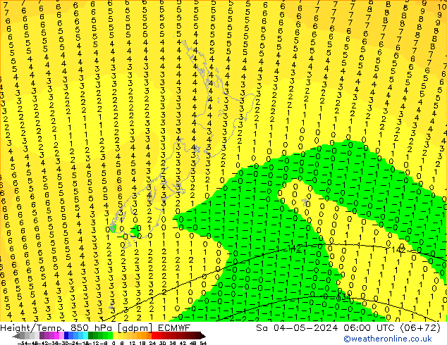 Hoogte/Temp. 850 hPa ECMWF za 04.05.2024 06 UTC