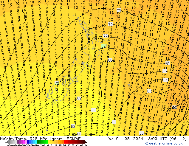 Height/Temp. 925 hPa ECMWF  01.05.2024 18 UTC