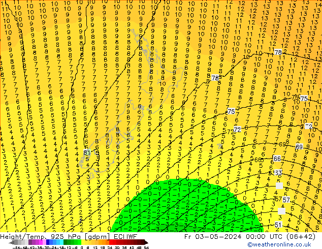 Height/Temp. 925 hPa ECMWF Fr 03.05.2024 00 UTC