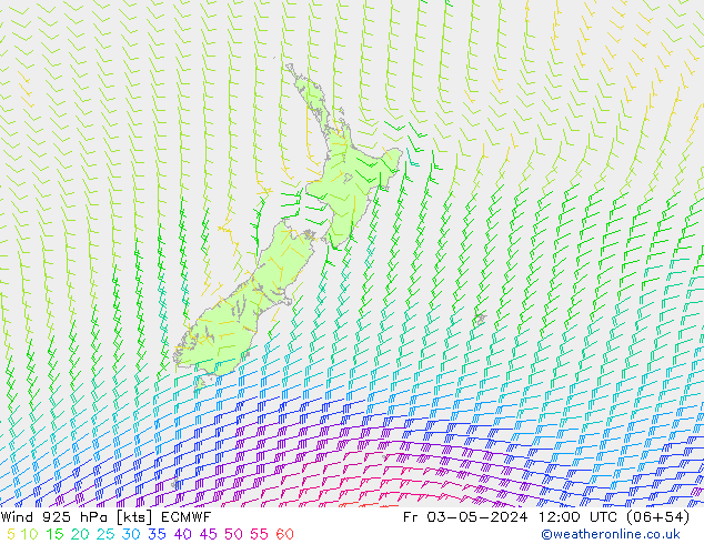 wiatr 925 hPa ECMWF pt. 03.05.2024 12 UTC