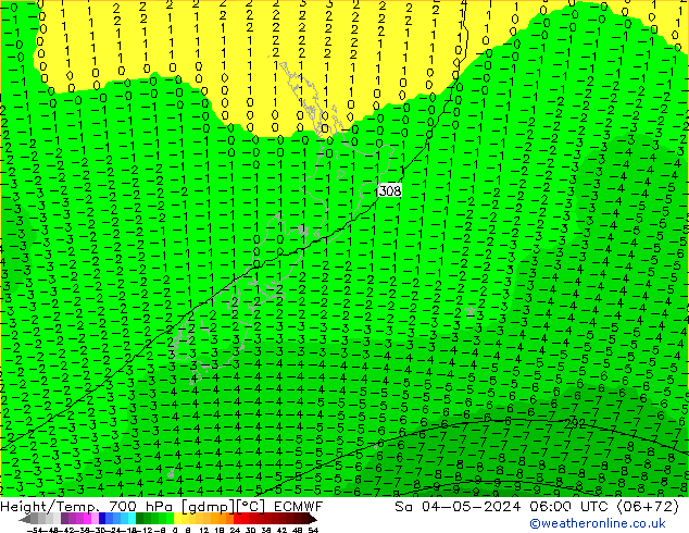 Hoogte/Temp. 700 hPa ECMWF za 04.05.2024 06 UTC