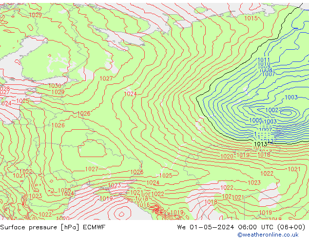 Pressione al suolo ECMWF mer 01.05.2024 06 UTC