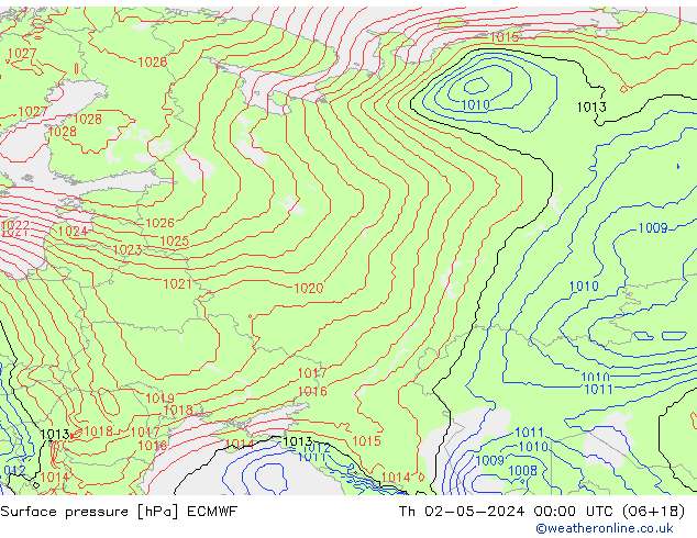 Pressione al suolo ECMWF gio 02.05.2024 00 UTC