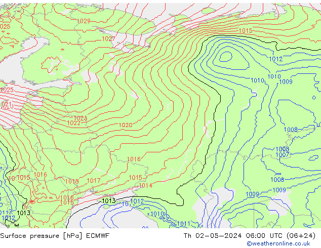 Luchtdruk (Grond) ECMWF do 02.05.2024 06 UTC