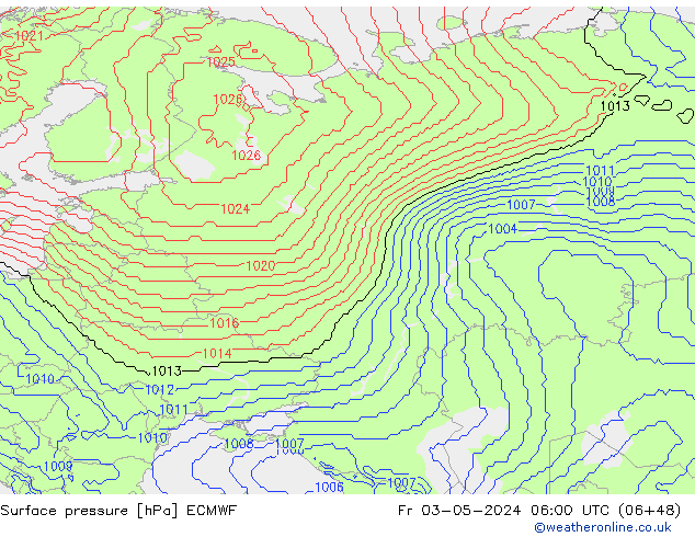 Pressione al suolo ECMWF ven 03.05.2024 06 UTC