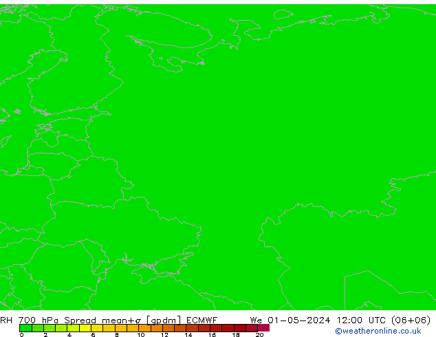 Humidité rel. 700 hPa Spread ECMWF mer 01.05.2024 12 UTC