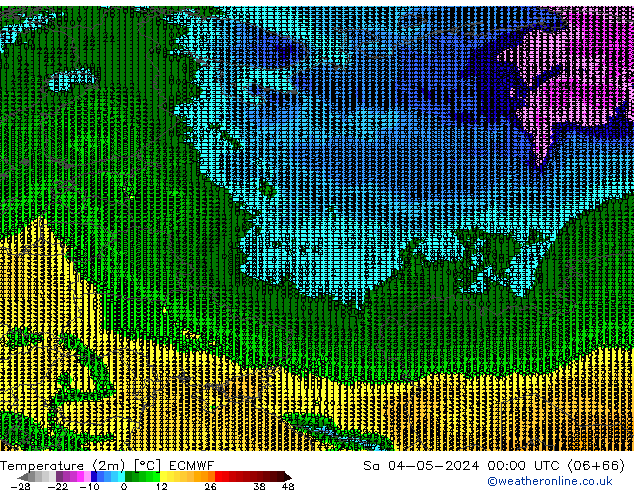 Temperatuurkaart (2m) ECMWF za 04.05.2024 00 UTC