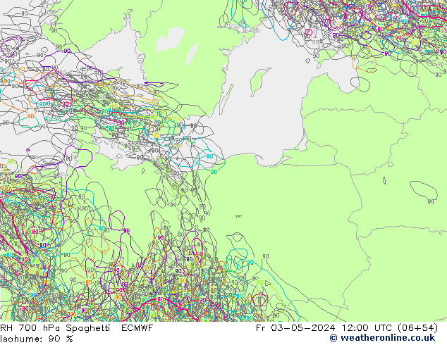 RH 700 hPa Spaghetti ECMWF Fr 03.05.2024 12 UTC