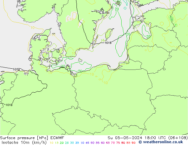 Isotachs (kph) ECMWF Dom 05.05.2024 18 UTC