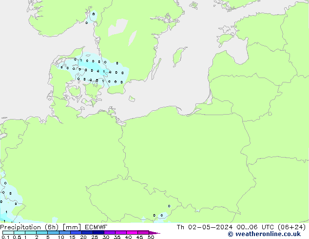 осадки (6h) ECMWF чт 02.05.2024 06 UTC