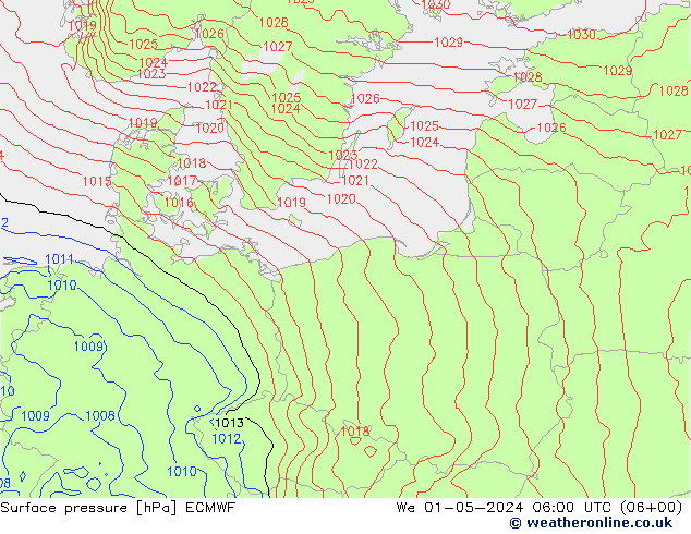 Pressione al suolo ECMWF mer 01.05.2024 06 UTC