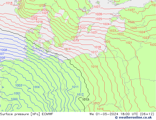 Pressione al suolo ECMWF mer 01.05.2024 18 UTC